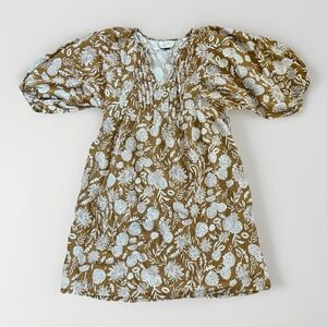 Universal Thread XS Brown Floral Puff Sleeve Mini Dress Peasant 100% Cotton